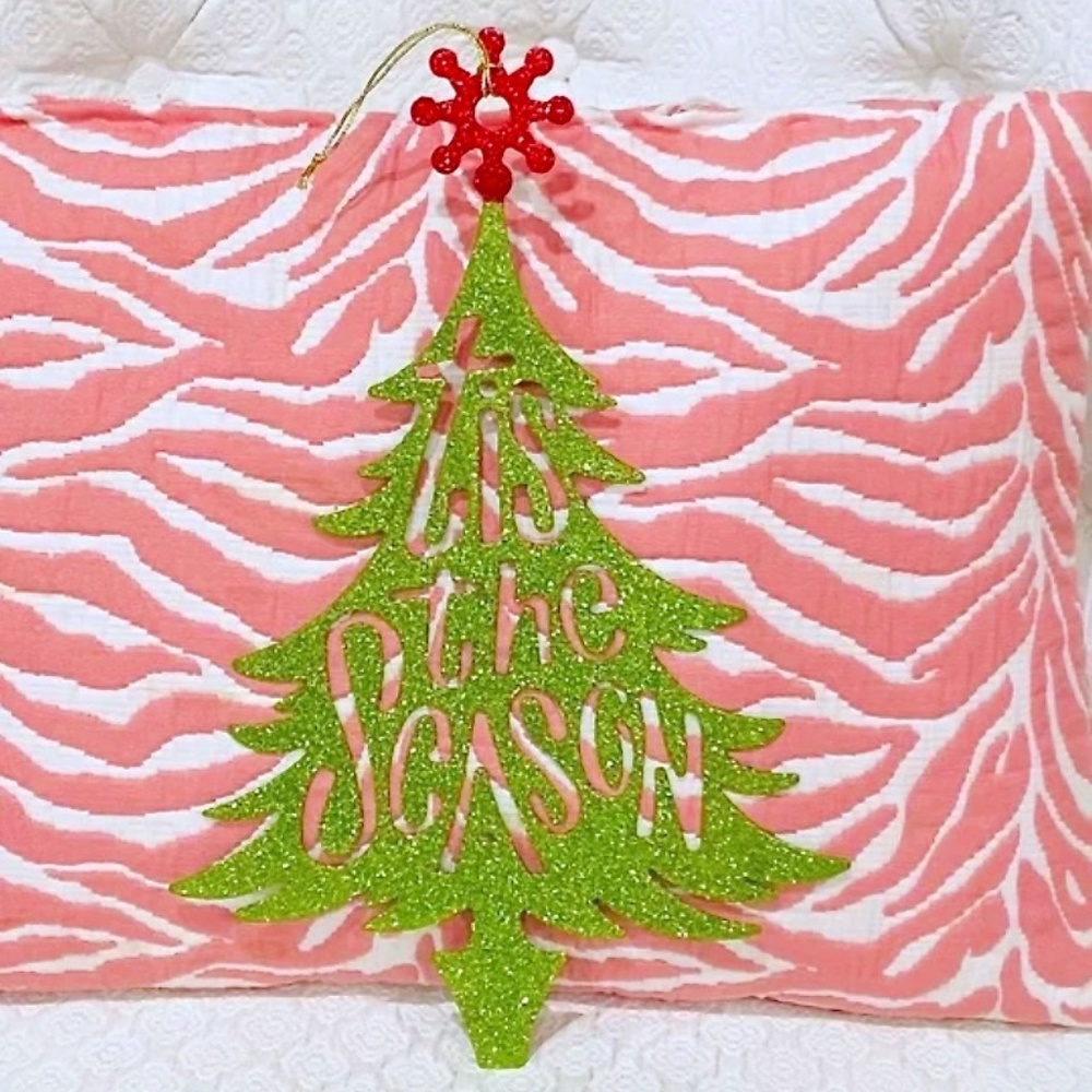 D12-Large "Tis the Season" Apple Green Glitter Christmas Tree Ornament